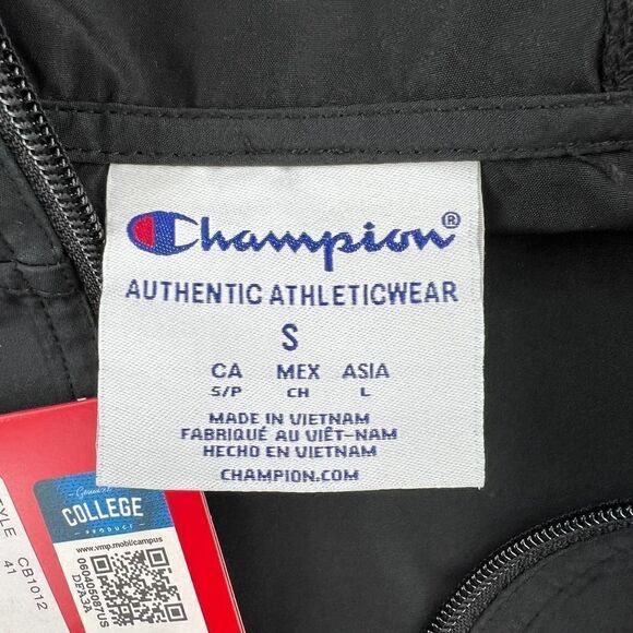 New Champion Men US S Black Hoody Anorak Sport Windbreaker Casual Pullover  - Picture 10 of 11